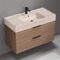 Walnut Bathroom Vanity With Beige Travertine Design Sink, 40